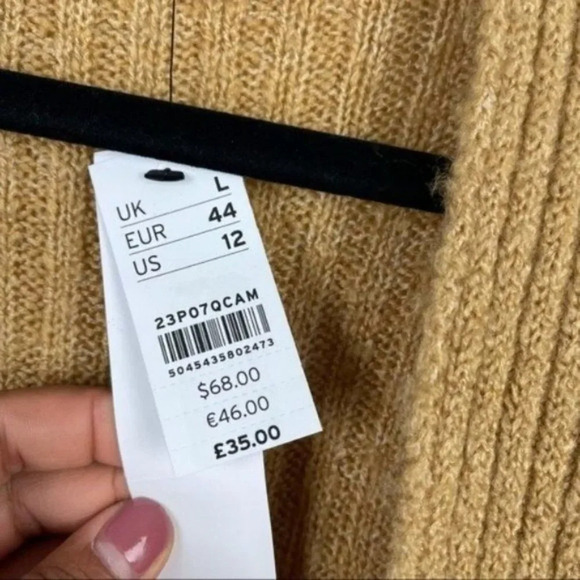 NEW TOPSHOP Oversized Ribbed Open Front Cardigan Sweater Camel Women's Size 12 - Picture 8 of 12